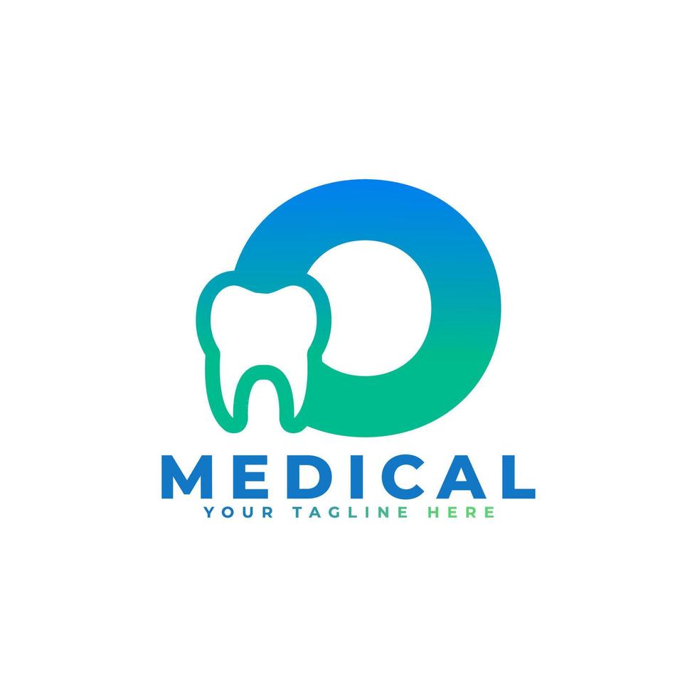 Dental Clinic Logo. Blue Shape Initial Letter O Linked with Tooth Symbol inside. Usable for Dentist, Dental Care and Medical Logos. Flat Vector Logo Design Ideas Template Element.