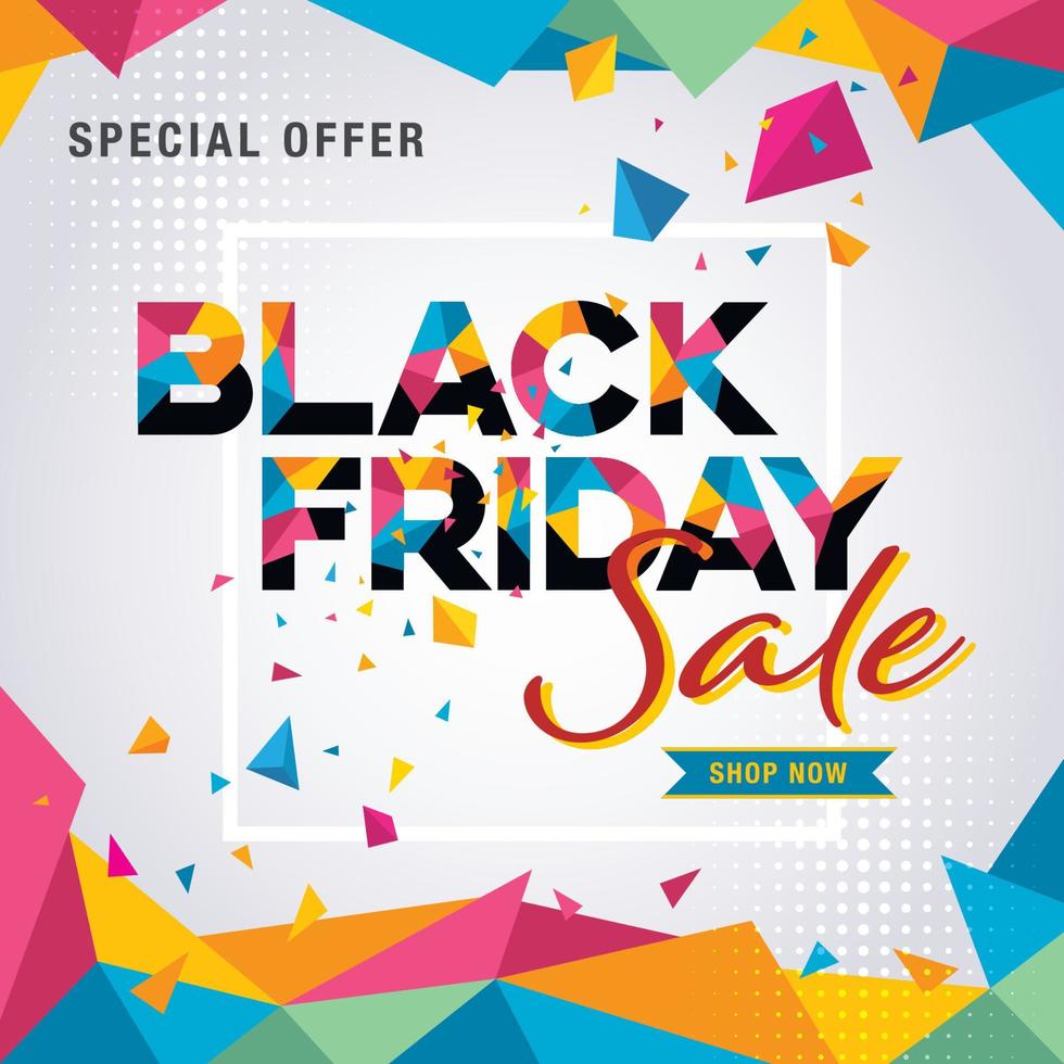 Colorful geometric Black Friday Sale template, Abstract black friday ribbon label. vector