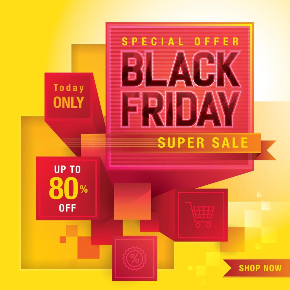Black Friday Super Sale template Vector, Abstract black friday with 3D Cube blocks vector