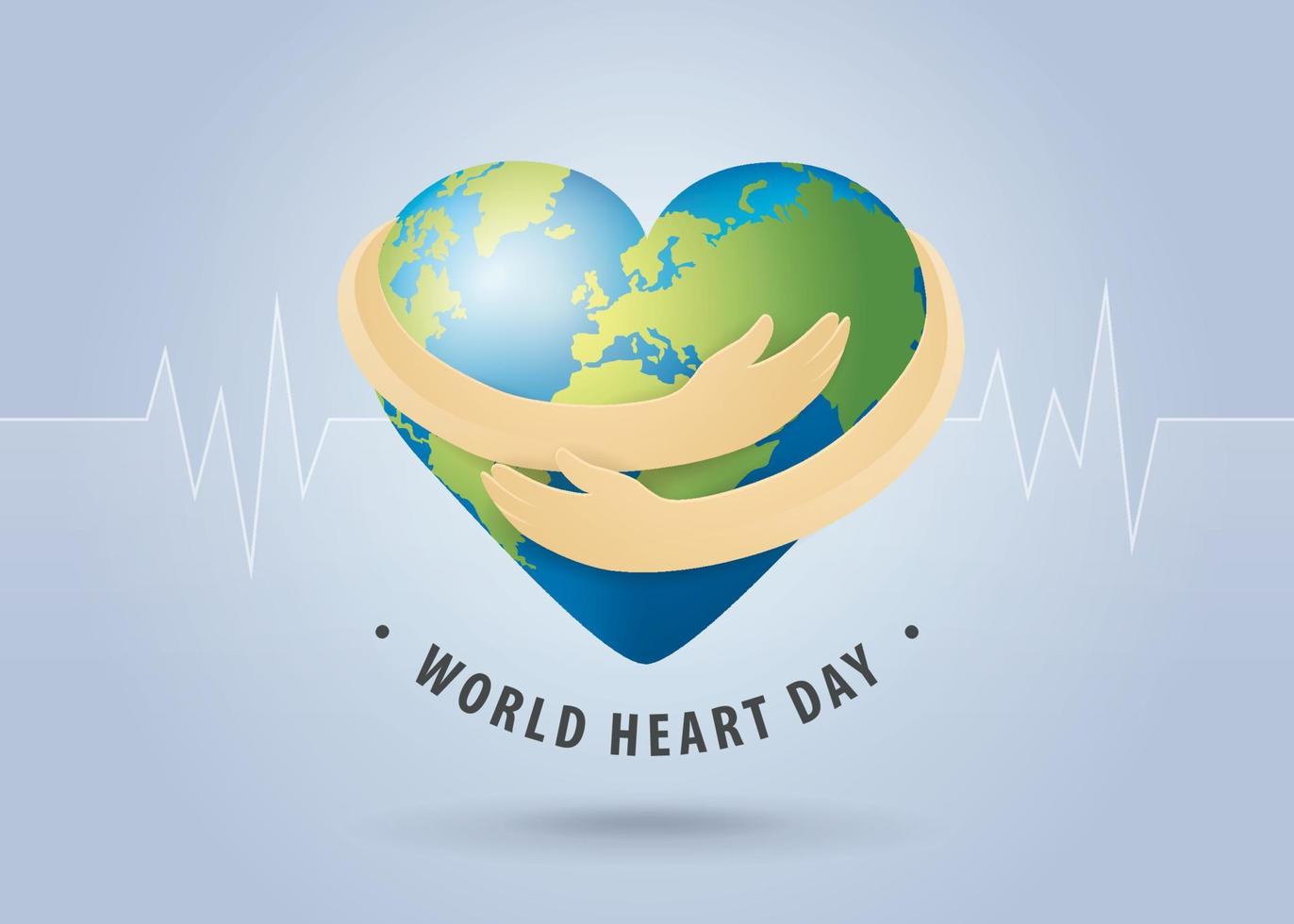 World heart day illustration concept. Hands Hug the Globe, Heart with hand embrace, World Planet Earth With Heart Shape. vector