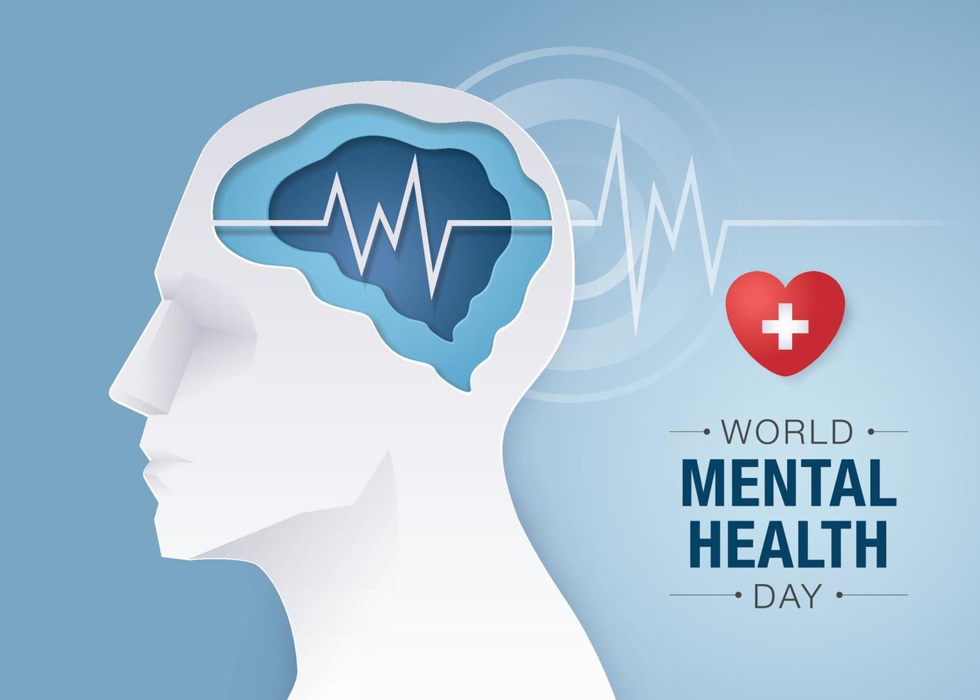 día mundial de la salud mental, cabeza humana con cerebro y salud mental vector