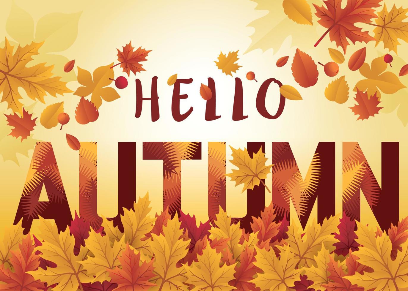 Autumn seasonal template with leaf Fall season banner, Hello autumn season design. vector