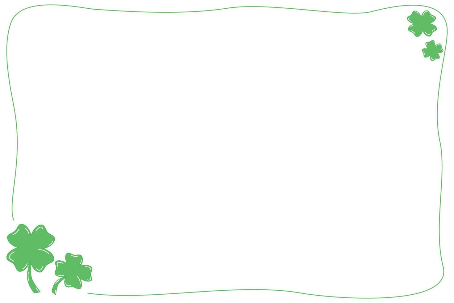 vector - hoja de trébol de dibujo a mano, 4 hojas, trébol con borde de línea verde aislado sobre fondo blanco. garabatear. marco lindo copie el espacio para cualquier diseño de texto. san patricio, vacaciones. estilo minimalista.