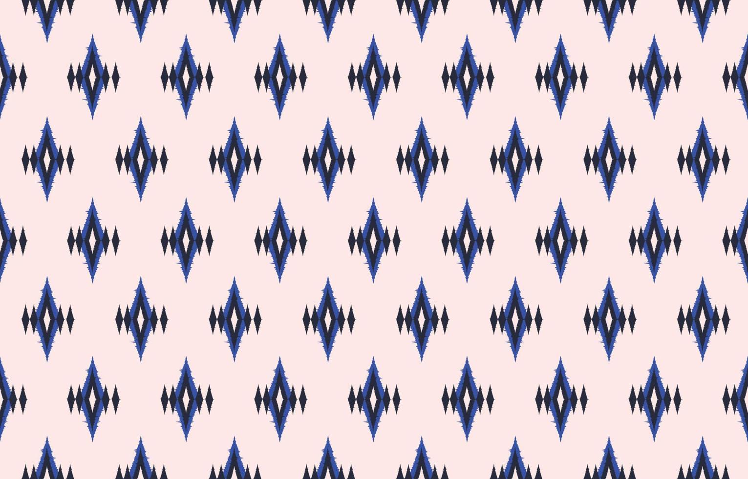 Ikat ethnic design beige background. Seamless pattern in tribal, folk embroidery blue rhombus art. Aztec geometric art ornament print.Design for carpet, wallpaper, clothing, wrapping, fabric. vector