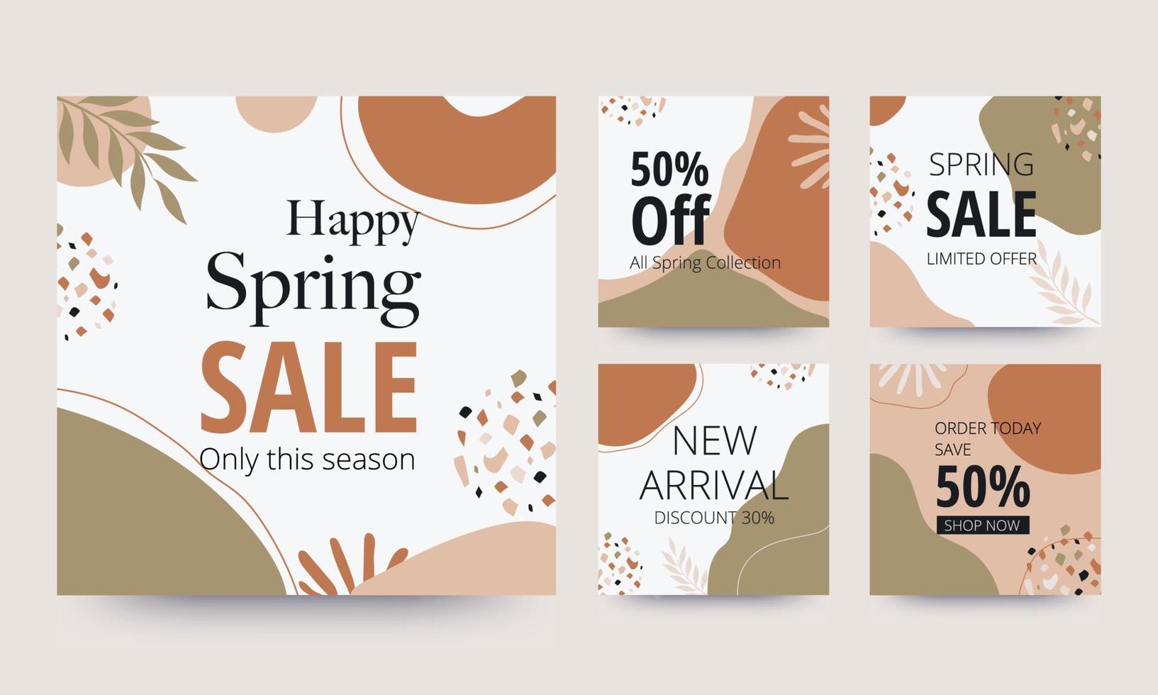 Spring sale banner. Organic shape collection. Minimal cover and background. Social media post and template with organic shape. Abstract design. Hand drawn. Vector illustration.