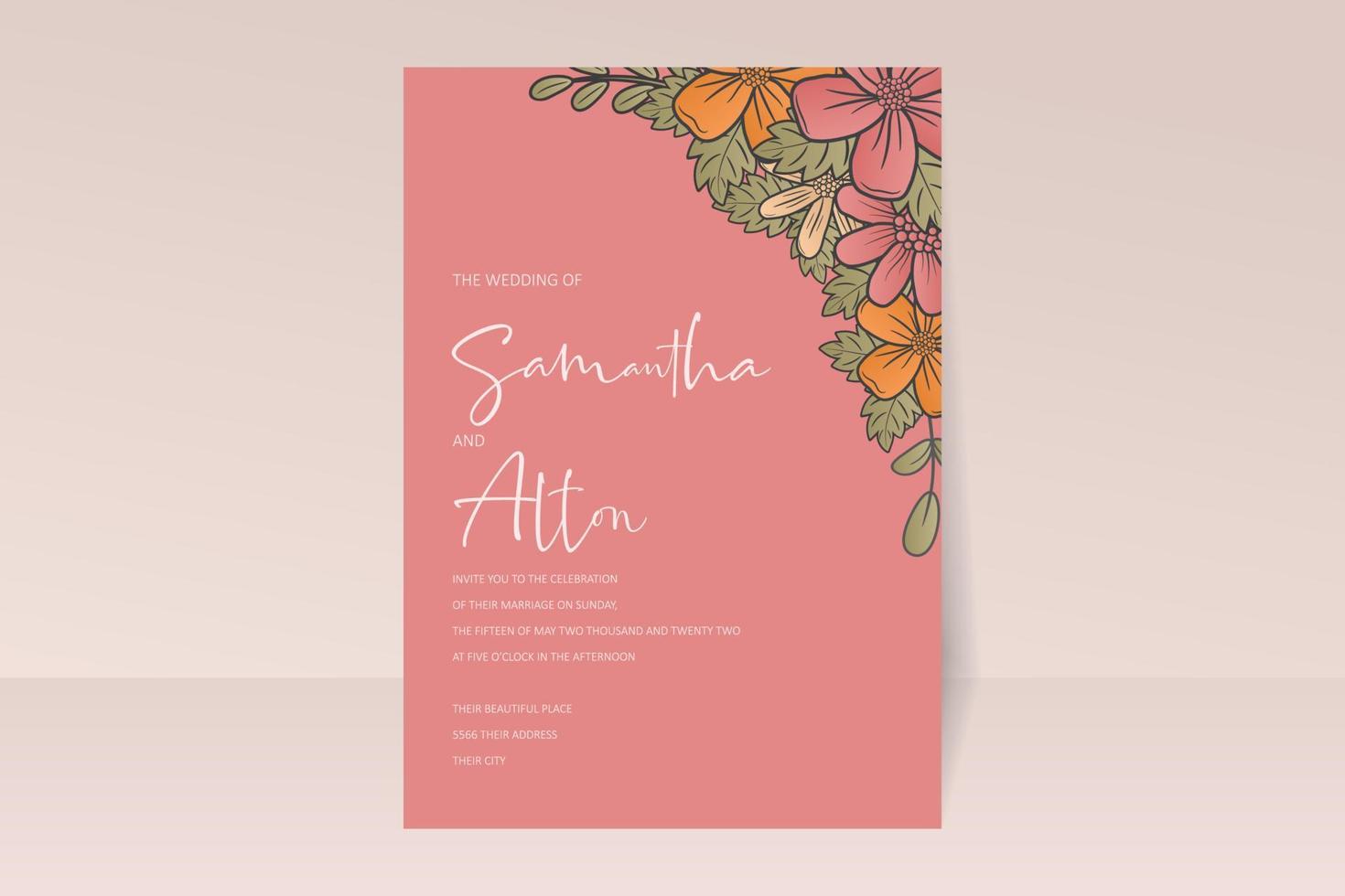 Wedding invitation with floral outline vector