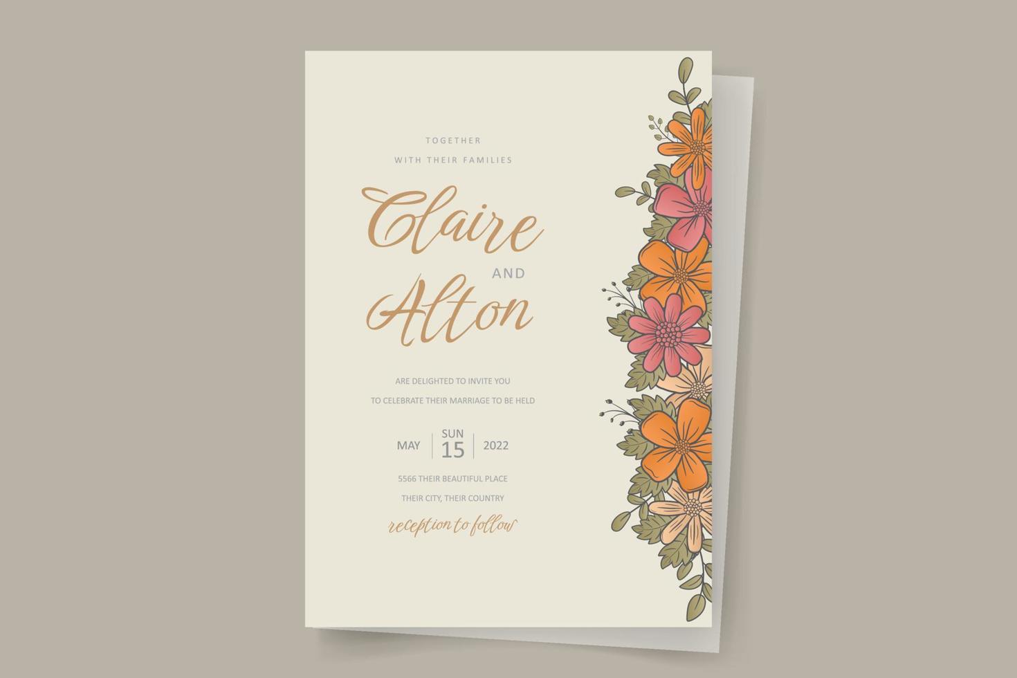 Wedding invitation with floral outline vector