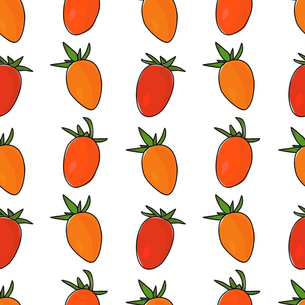 tomates sin costura. patrón sin costuras vector vegetal dibujado a mano. ilustración vectorial patrón de papel de regalo. fondo transparente con tomates.