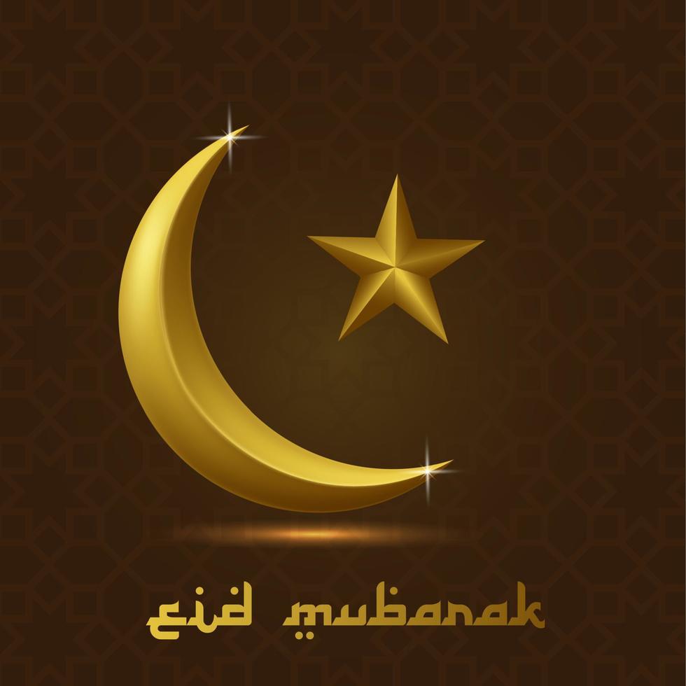 Eid Mubarak Greeting Card with golden Crescent Moon and Star vector