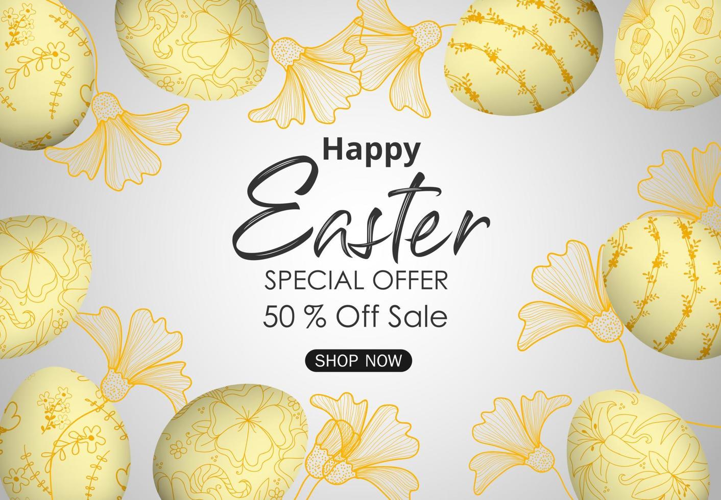 Easter sale banner background template with eggs and leaves vector