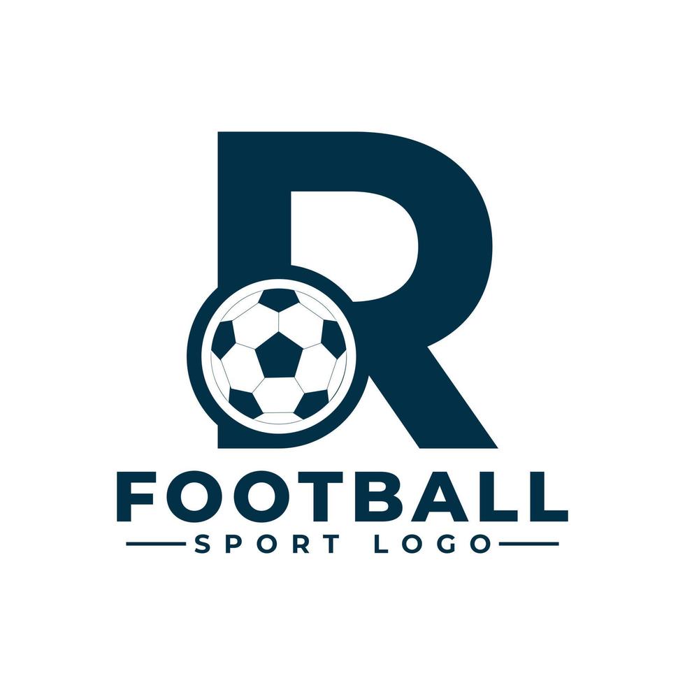letra r con diseño de logotipo de balón de fútbol. elementos de plantilla de diseño vectorial para equipo deportivo o identidad corporativa. vector