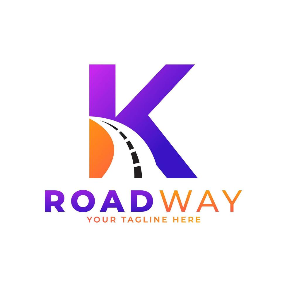 Initial K Road Way Logo Design Icon Vector Graphic. Concept of Destination, Address, Position and Travel