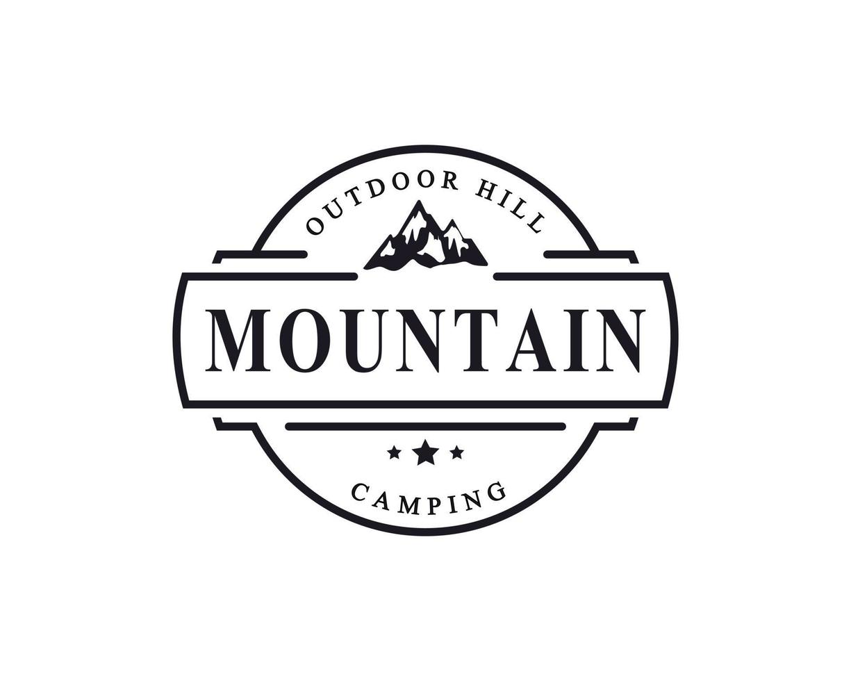 insignia retro vintage para el símbolo de montaña rocosa de nieve de hielo. arroyo río monte pico colina naturaleza logo emblema vector