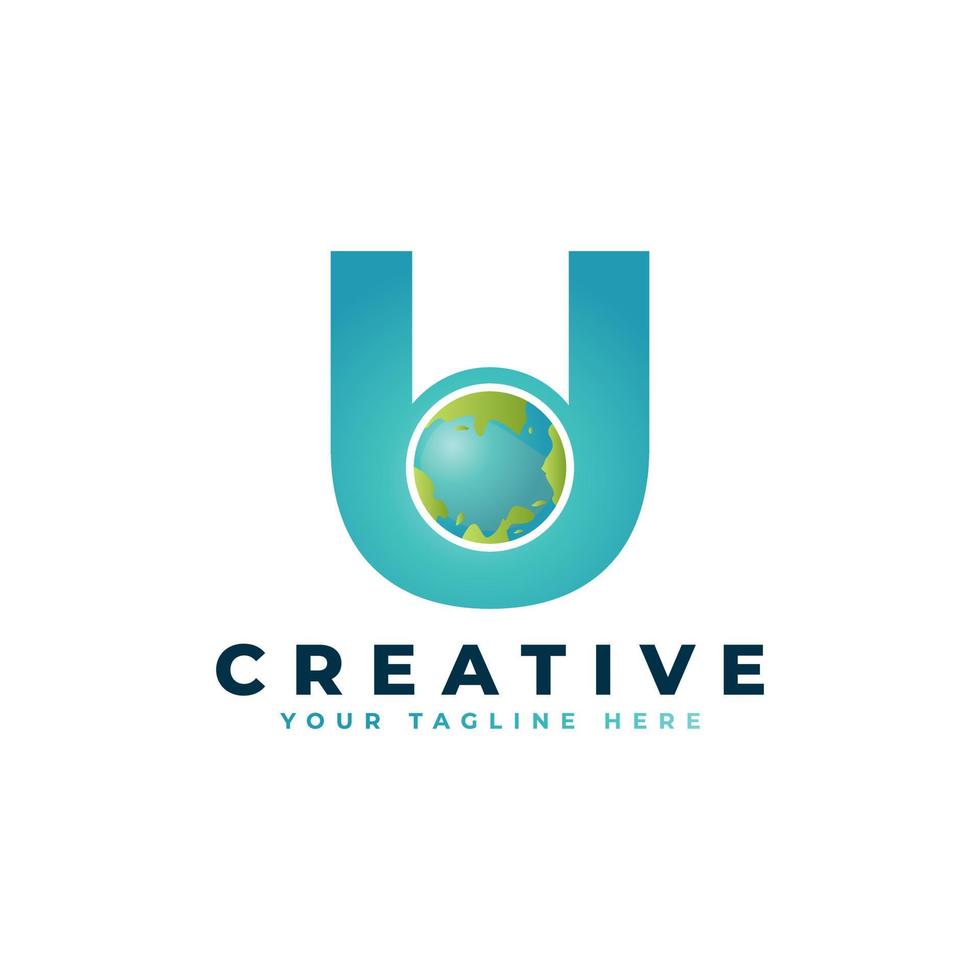 Letter U Global World Earth Logo Design vector