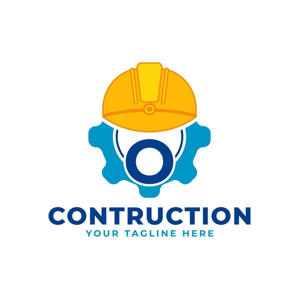 letra inicial o con equipo y casco. concepto de logotipo de construcción e ingeniería vector