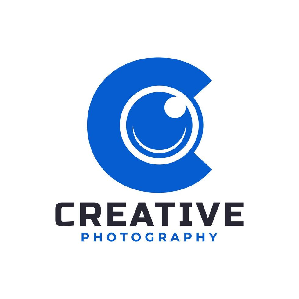 Letter C with Camera Lens Logo Design. Creative Letter Mark Suitable for Company Brand Identity, Entertainment, Photography, Business Logo Template vector