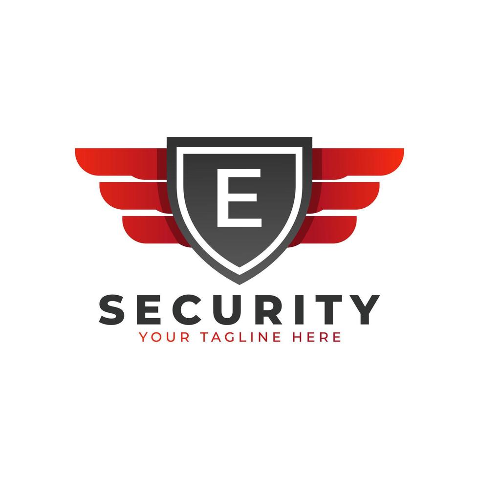 Security Logo. Initial E with Wings and Shield Icon. Car and Automotive Vector Logo Template