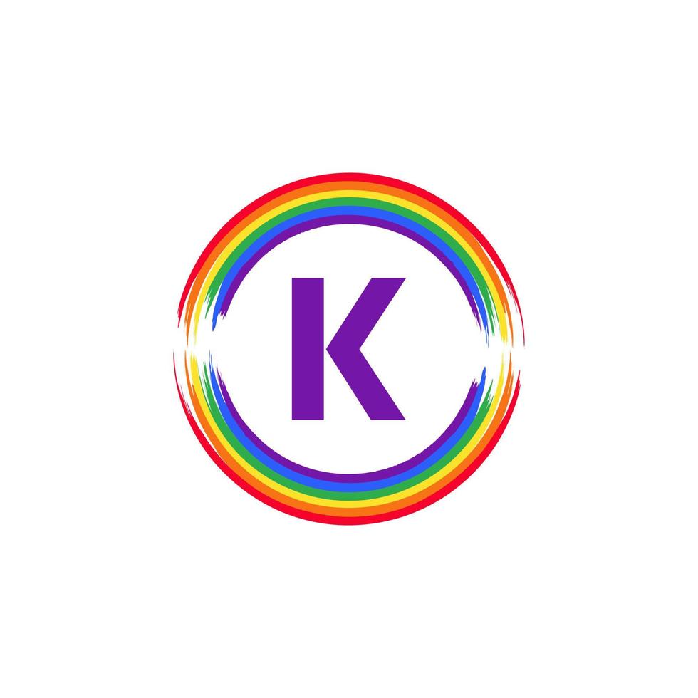 Letter K Inside Circular Colored in Rainbow Color Flag Brush Logo Design Inspiration for LGBT Concept vector