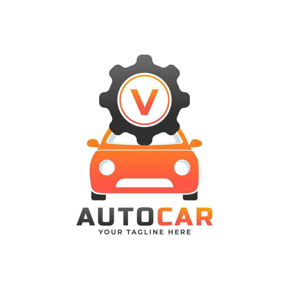 letra v con vector de mantenimiento de coche. concepto de diseño de logotipo automotriz de vehículo deportivo.