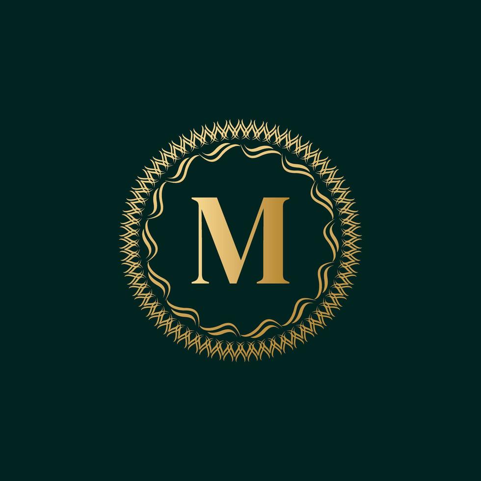 emblema letra m tejido círculo monograma elegante plantilla. diseño de logotipo simple para cresta de lujo, realeza, tarjeta de visita, boutique, hotel, heráldica. borde vintage caligráfico. ilustración vectorial vector