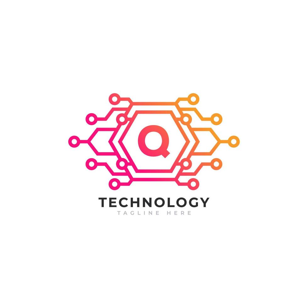 elemento de plantilla de diseño de logotipo de letra q inicial de tecnología. vector