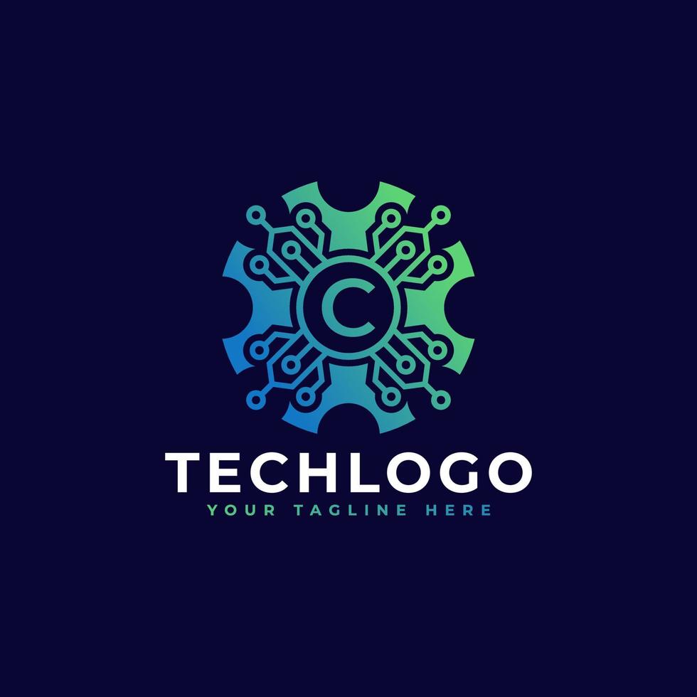 elemento de plantilla de diseño de logotipo de letra c inicial de tecnología. vector