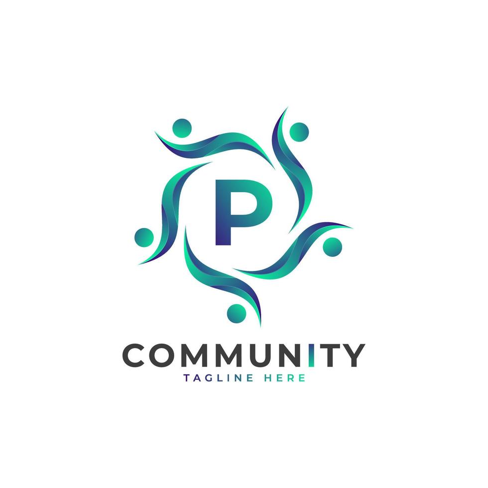 Community Initial Letter P Connecting People Logo. Colorful Geometric Shape. Flat Vector Logo Design Template Element.