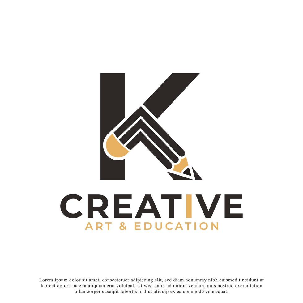 Initial Letter K with Pencil Logo Design Icon Template Element vector