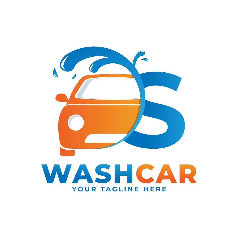 Letter S with Car Wash Logo, Cleaning Car, Washing and Service Vector Logo Design.