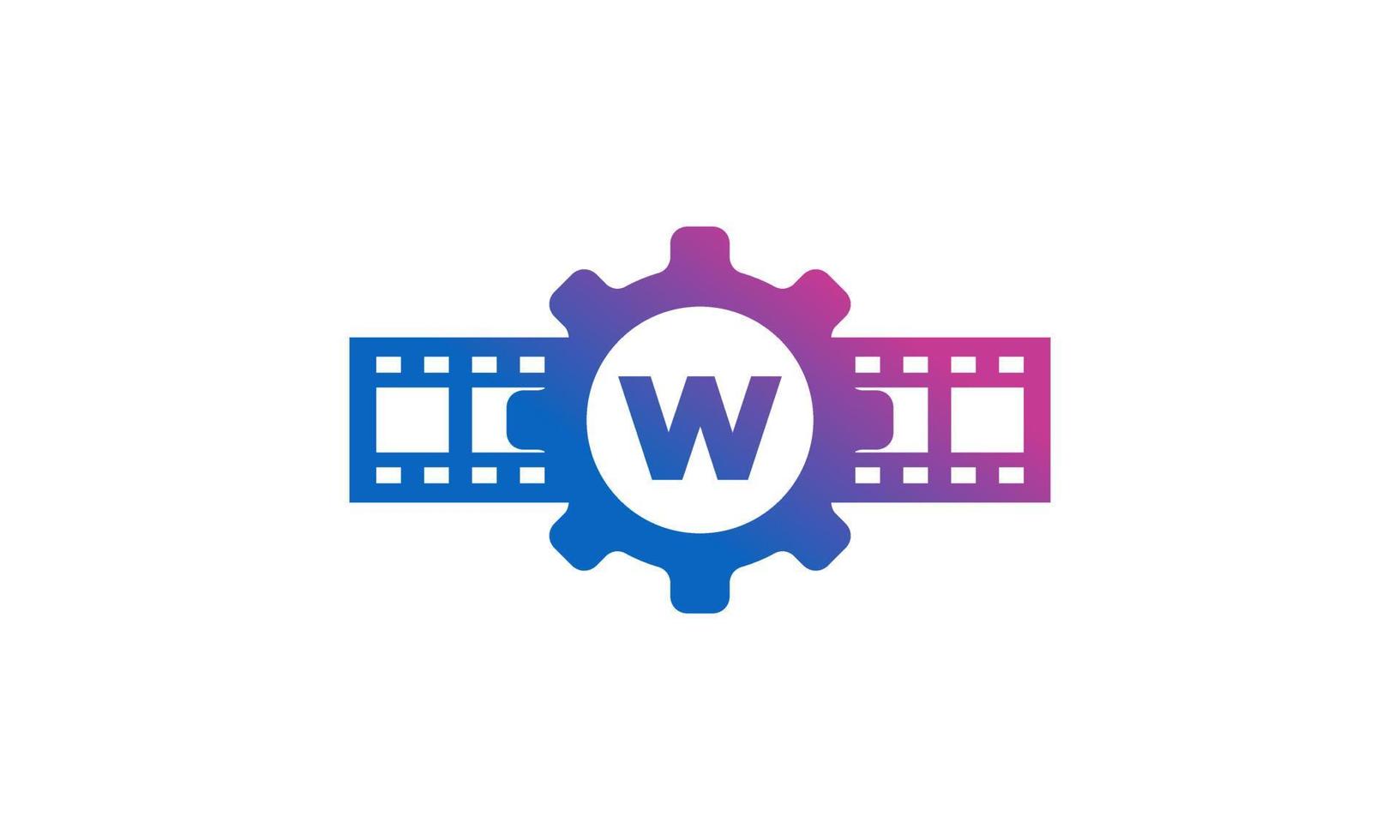 Initial Letter W Gear Cog Wheel with Reel Stripes Filmstrip for Film Movie Cinema Production Studio Logo Inspiration vector