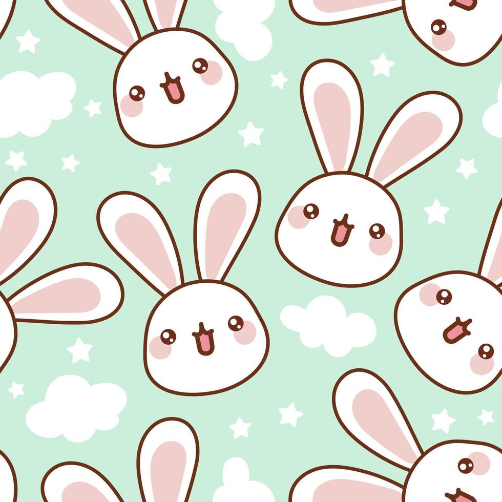 Bunny Cute Face Character Seamless Vector Pattern.