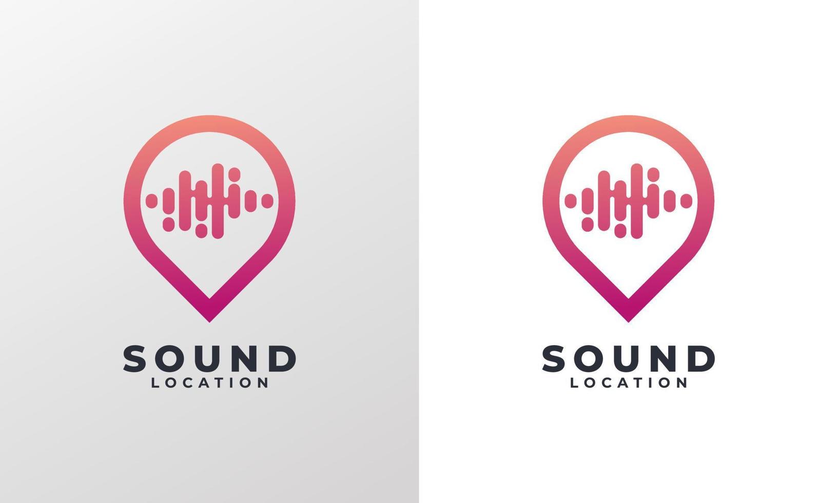 logotipo de punto de música, onda de sonido de pin y elemento de plantilla de diseño de logotipo de icono de mapa de pin vector