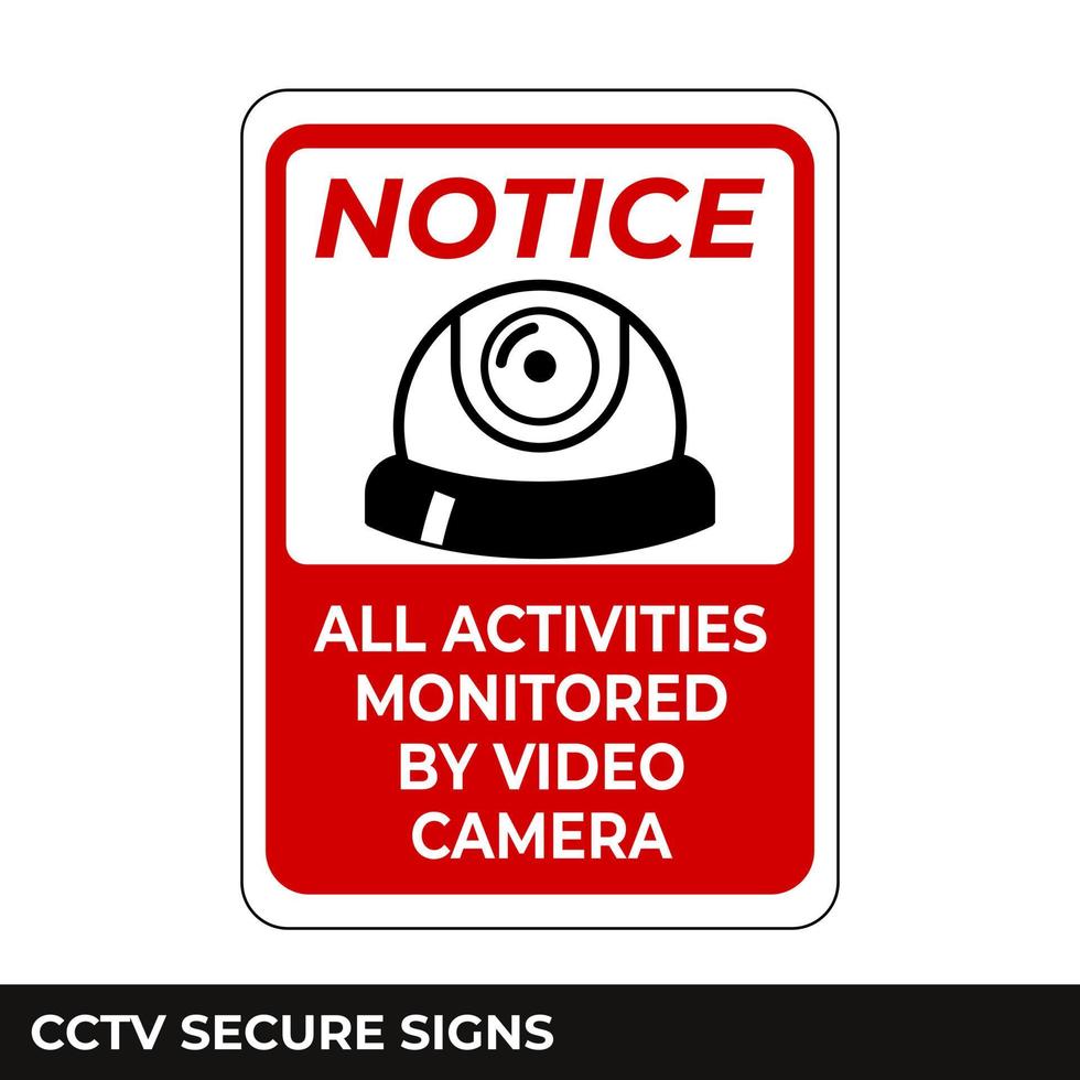 Cctv, Alarm, Monitored And 24 Hour Video Camera Surveillance Sign In Vector, Easy To Use And Print Design Templates vector