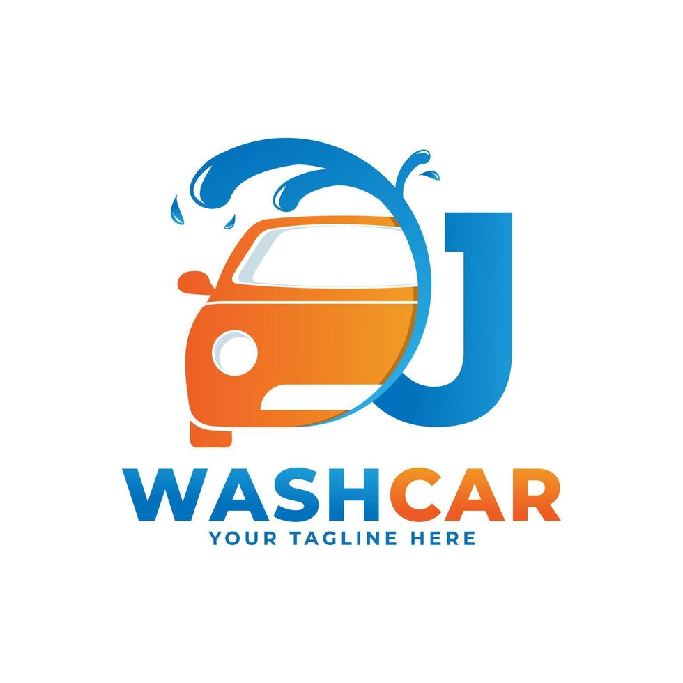 letra j con logotipo de lavado de coches, coche de limpieza, lavado y diseño de logotipo de vector de servicio.