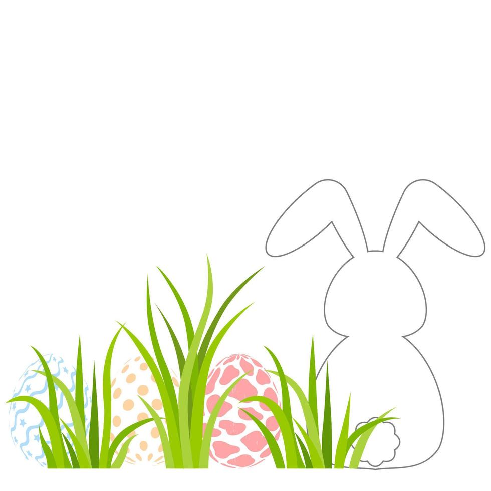 Easter bunny with egg in grass. vector