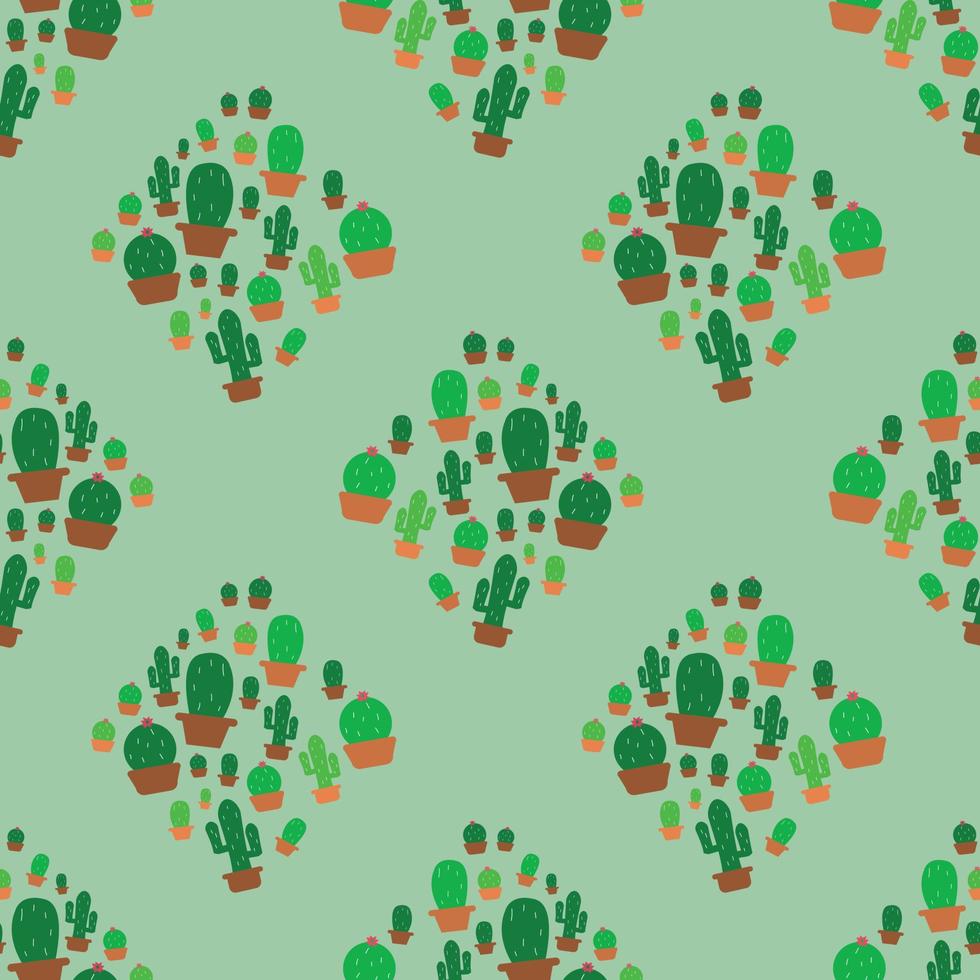 Cute cactus in square pattern seamless background for fabric pattern vector
