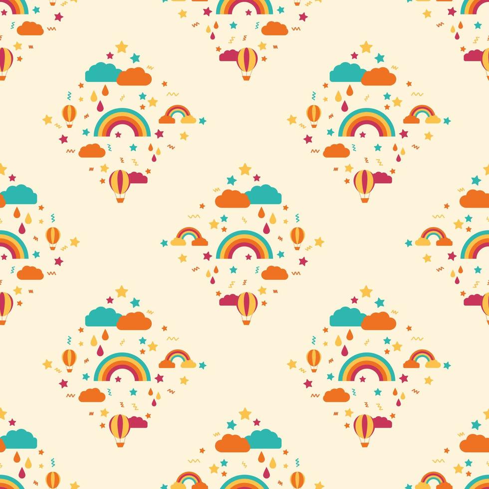 colorful rainbow rain with cloud fabric seamless cute pattern vector