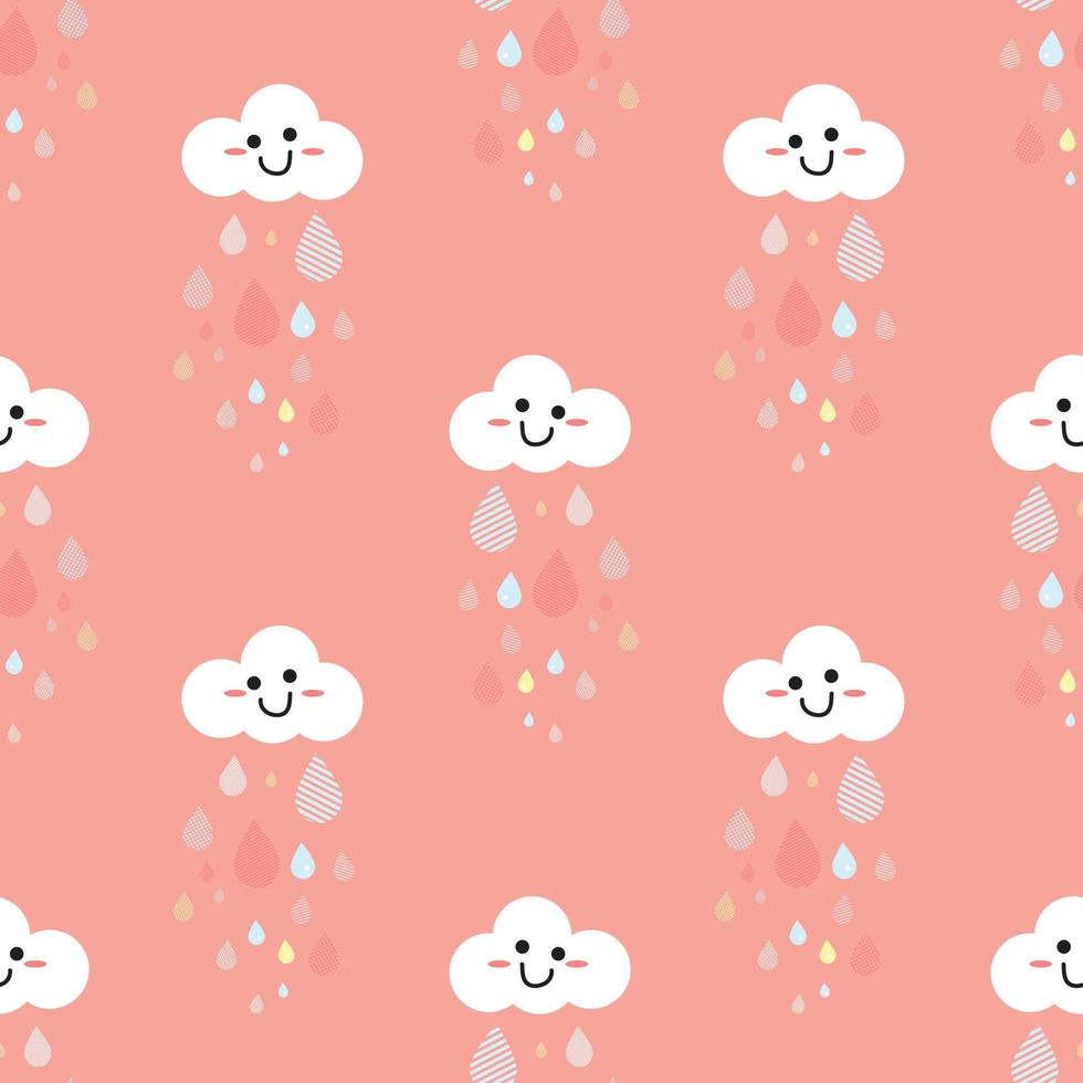 pastel cute cloud and polka dot rain drop seamless background for fabric pattern vector