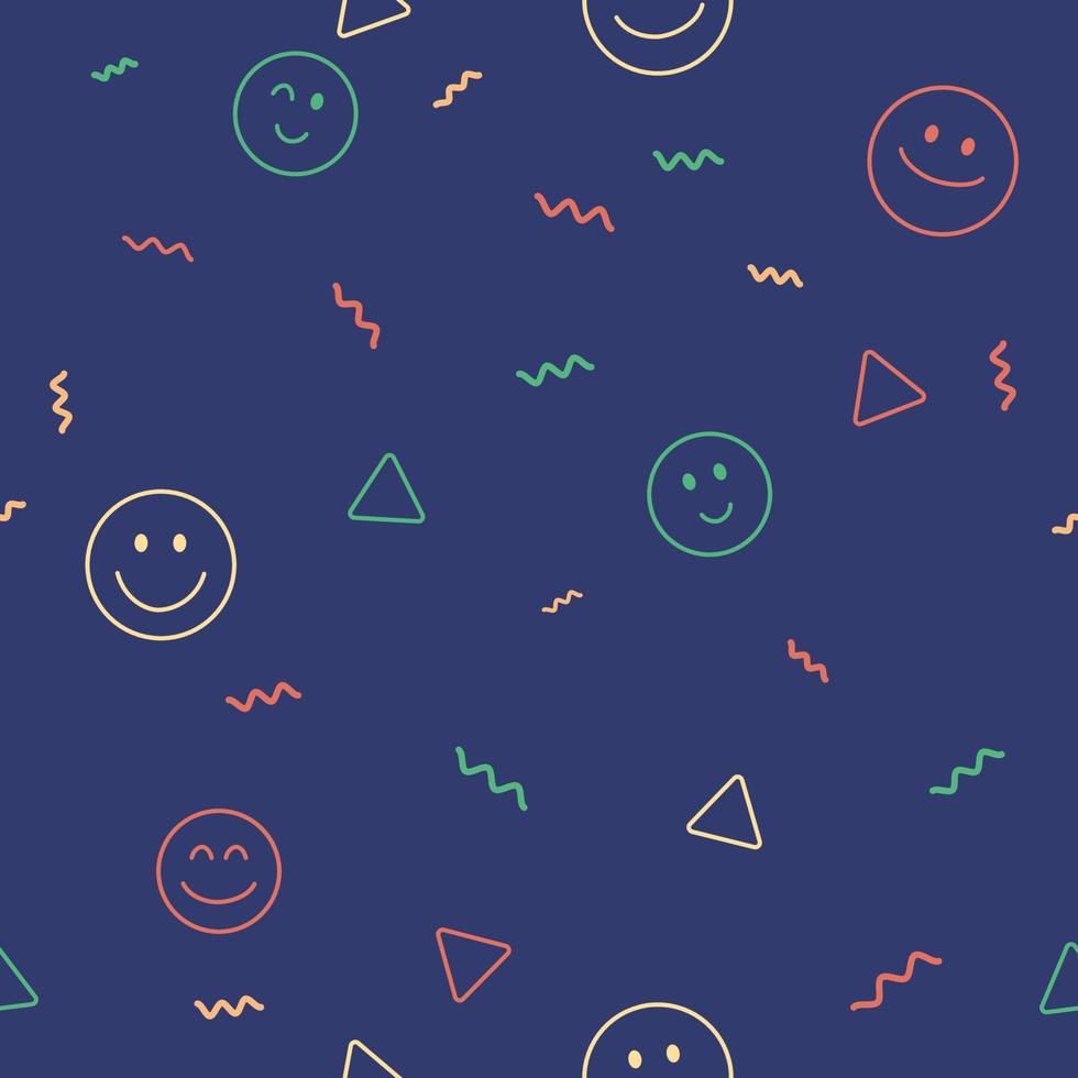 happy face with colorful geometric shape seamless background for fabric pattern vector