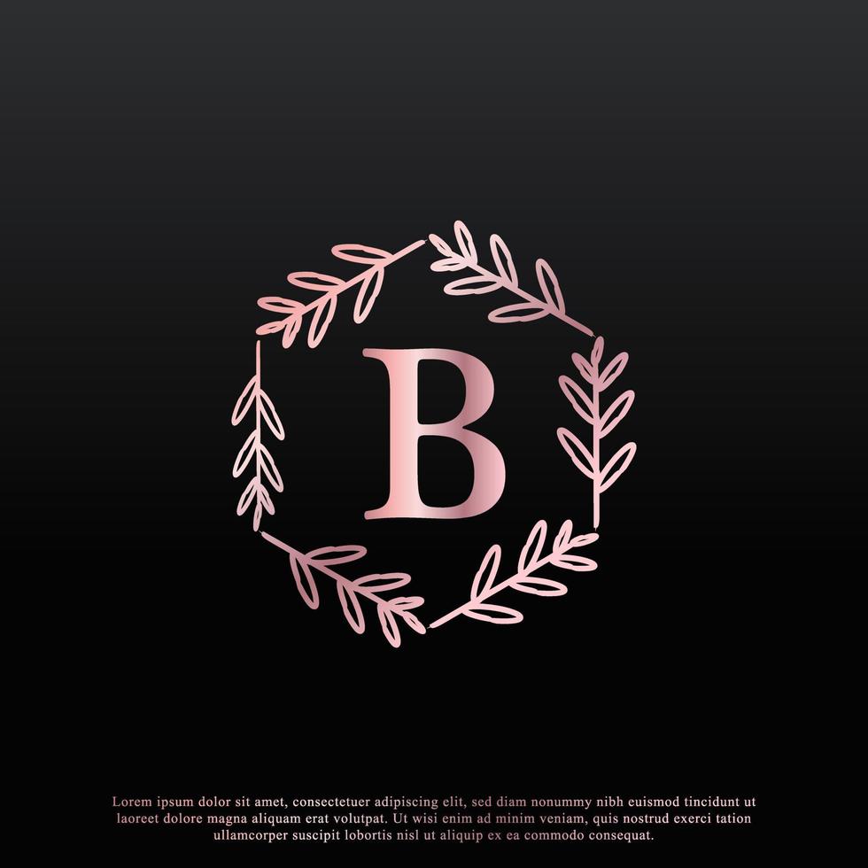 elegante logotipo floral hexagonal con letra b con línea de rama de monograma de hoja elegante creativa y color negro rosa. utilizable para logotipos de negocios, moda, cosméticos, spa, ciencia, medicina y naturaleza. vector