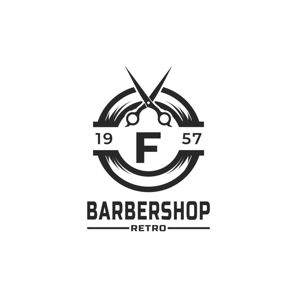 inspiración para el diseño de la insignia y el logotipo de la barbería vintage de la letra f vector