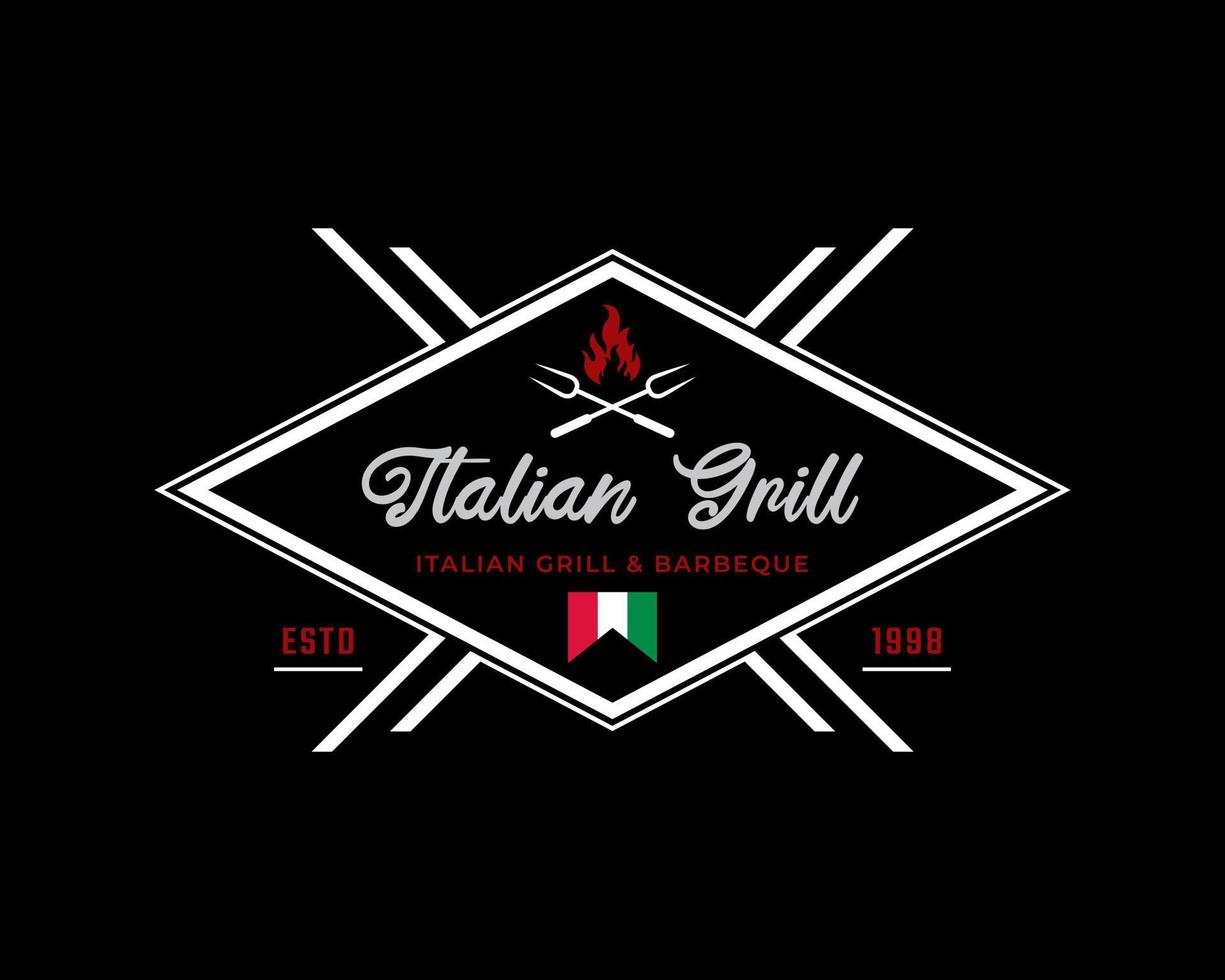 clásico vintage retro etiqueta insignia emblema italiano parrilla barbacoa logo diseño inspiración vector