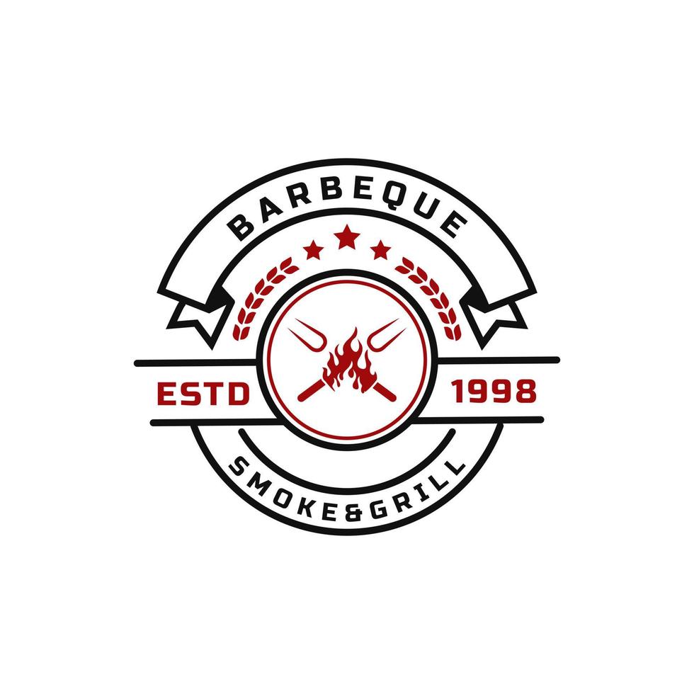 Vintage Retro Badge for Grill Barbeque Barbecue BBQ with Crossed Fork and Fire Flame Logo Emblem Design Symbol vector