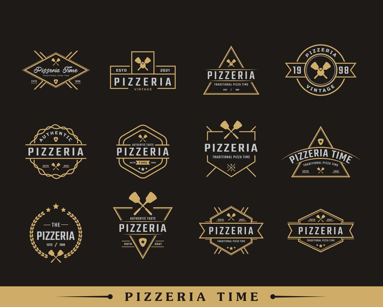 conjunto de insignia de emblema clásico vintage espátula pizza pizzería inspiración para el diseño del logotipo vector