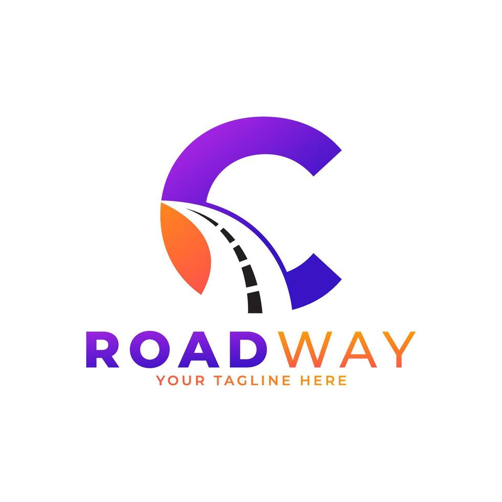 Initial C Road Way Logo Design Icon Vector Graphic. Concept of Destination, Address, Position and Travel
