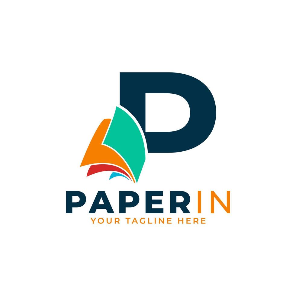 Modern Simple Letter P with Paper Logo Design Template vector