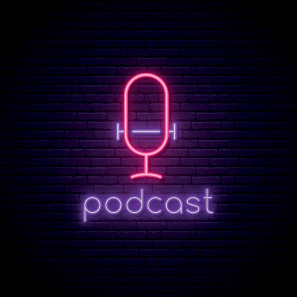 Neon podcast sign. vector
