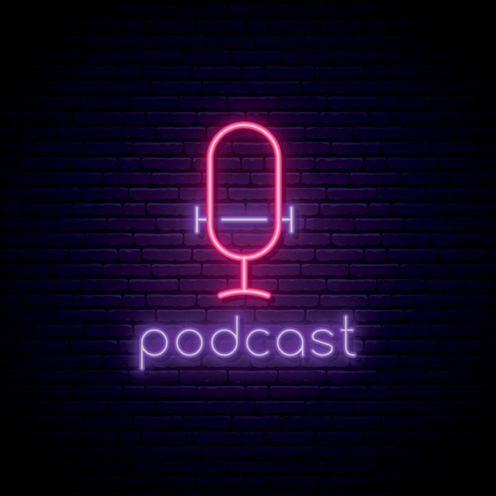 signo de podcast de neón. vector