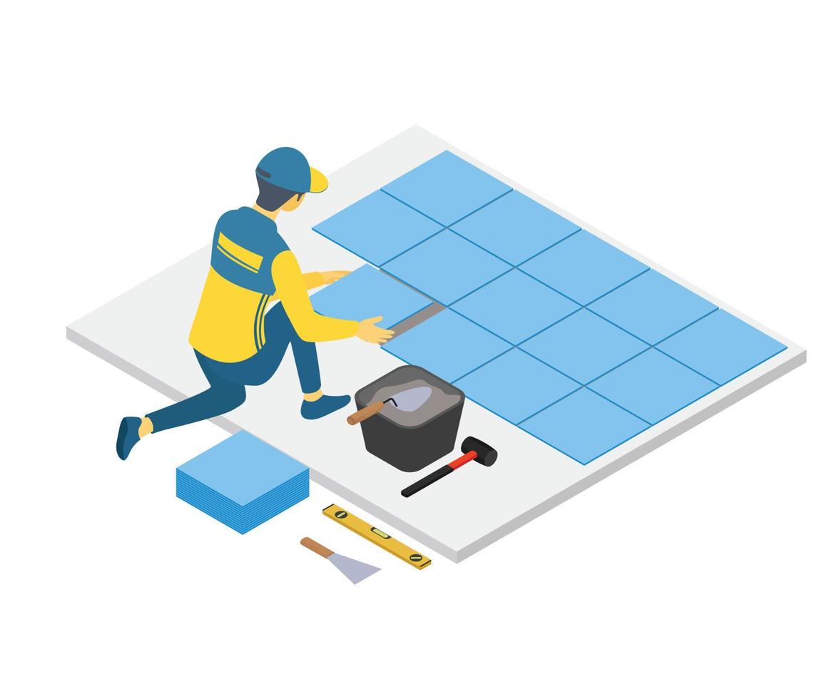 Illustration of a handyman tiled floor instal vector