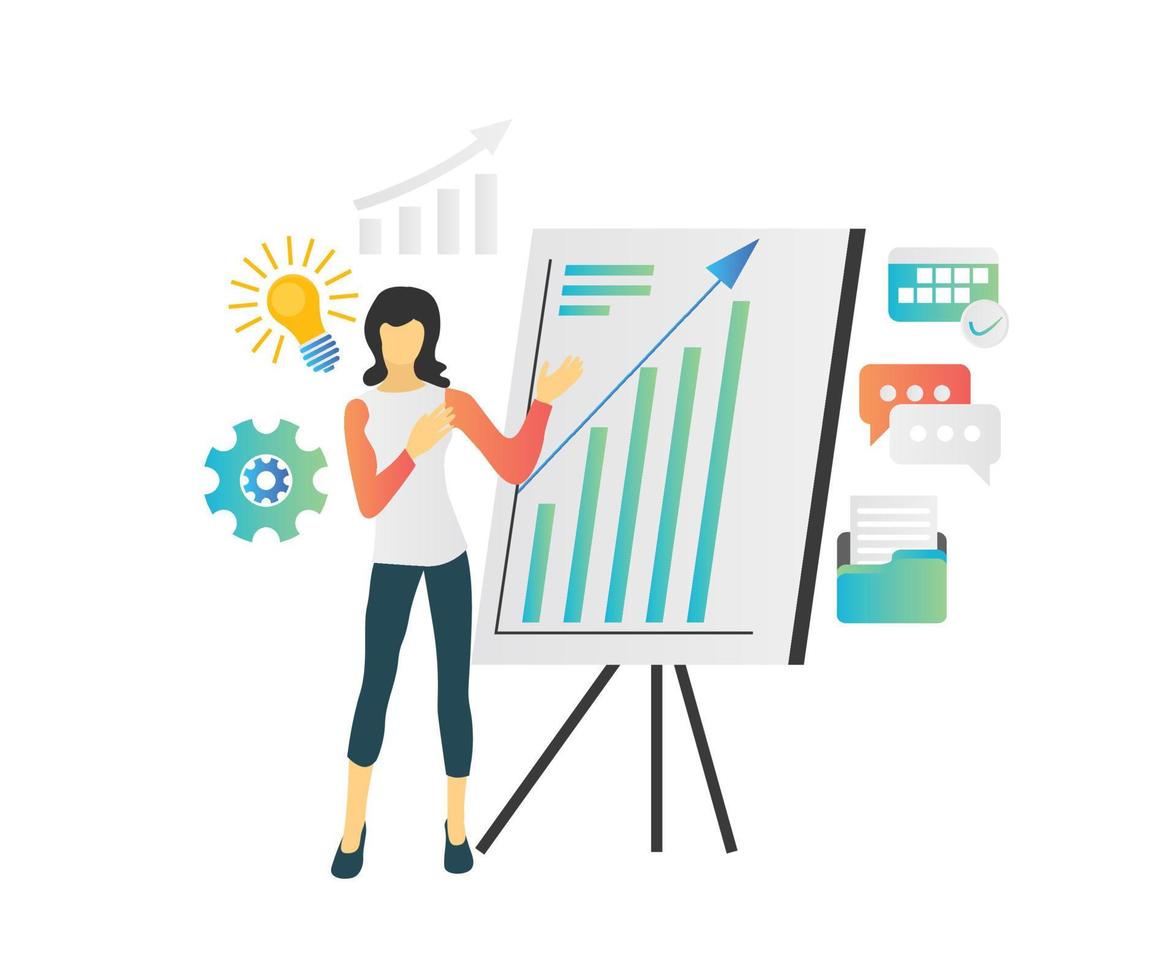 Illustration of a woman doing a presentation or training to a client vector